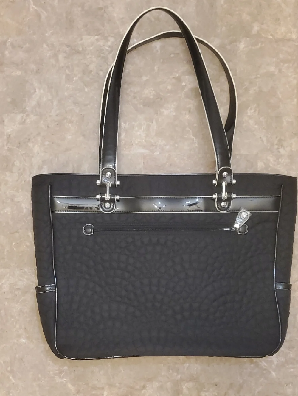 Vera Bradley Bonjour Laptop Bag Black Quilted Tote Bag with Patent Trim NWT
